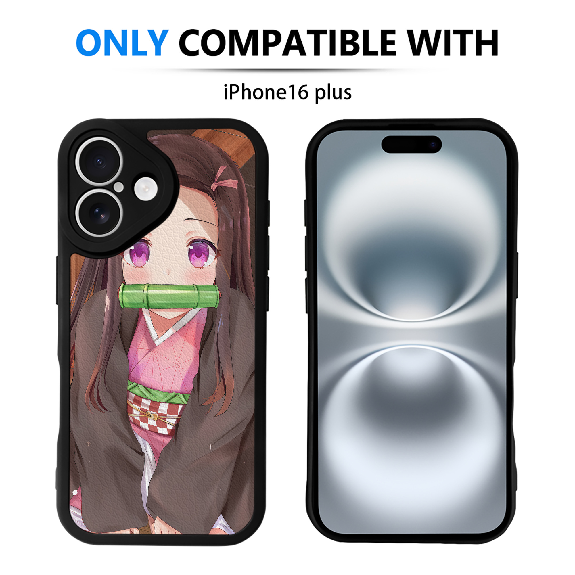 （画像用） 鬼滅の刃（きめつのやいば）竈門 禰󠄀豆子／かまど ねずこ Kamado Nezuko 【iPhone 16シリーズ対応】シリコンスマホケース（レザー調） 材質：シリコン